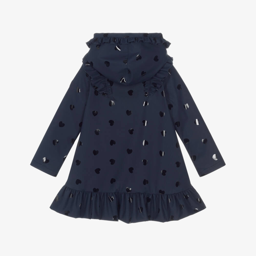 A Dee-Girls Navy Blue Hearts Raincoat with Ruffles | Childrensalon