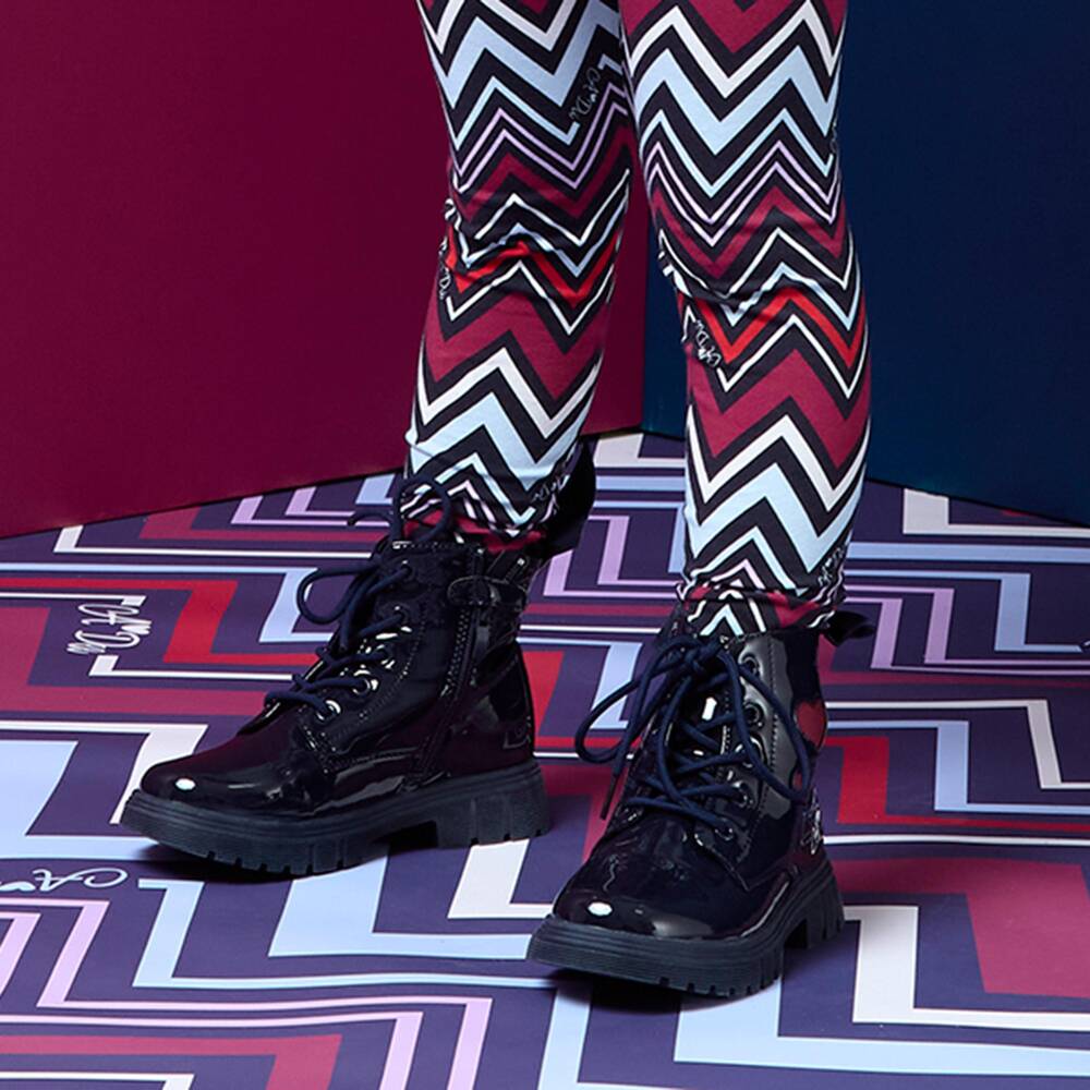 A Dee-Girls Navy Blue Patent Faux Leather Heart Boots | Childrensalon
