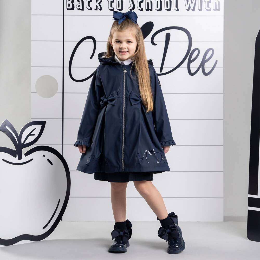 A Dee-Girls Navy Raincoat with Ruffles & Bows | Childrensalon