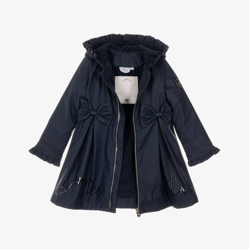 A Dee-Girls Navy Raincoat with Ruffles & Bows | Childrensalon