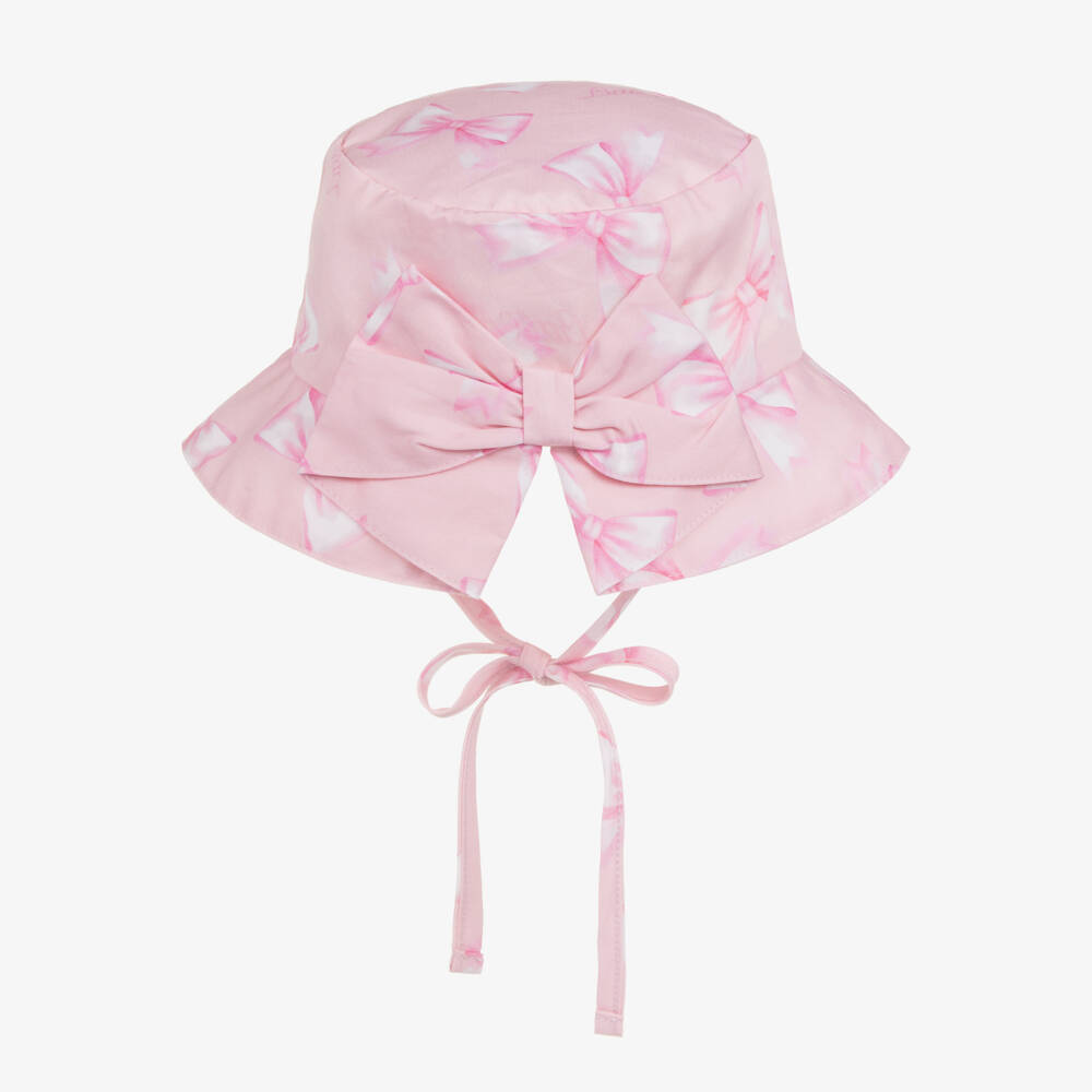 A Dee-Girls Pale Pink Bow Print Sun Hat | Childrensalon