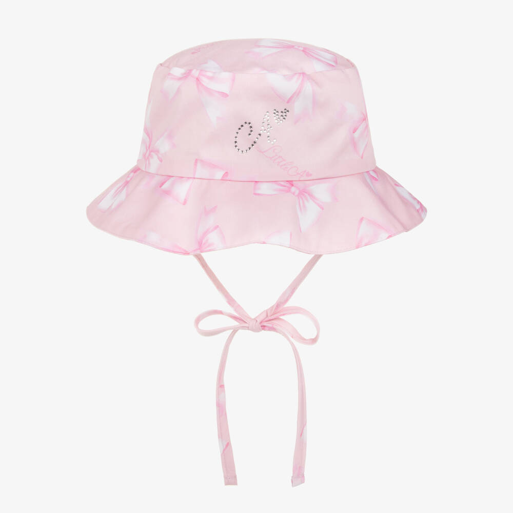 A Dee-Girls Pale Pink Bow Print Sun Hat | Childrensalon