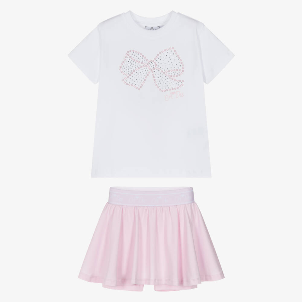 A Dee-طقم سكورت قطن لون زهري فاتح للبنات | Childrensalon