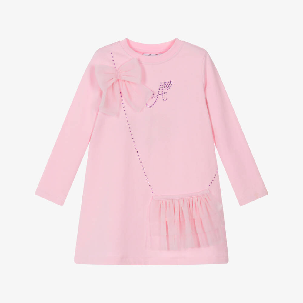 A Dee-Girls Pale Pink Cotton & Tulle Crossbody Dress  | Childrensalon