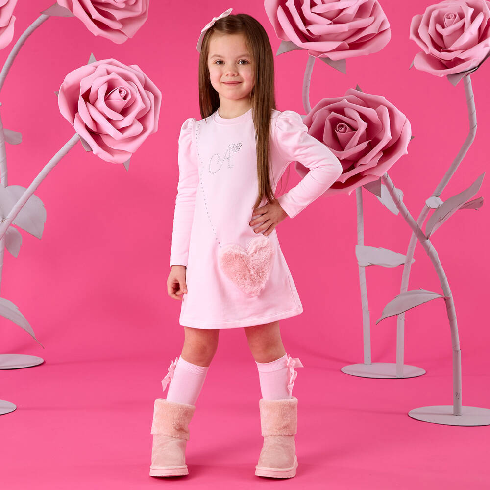 A Dee-Girls Pale Pink Dress with Faux Fur Heart | Childrensalon