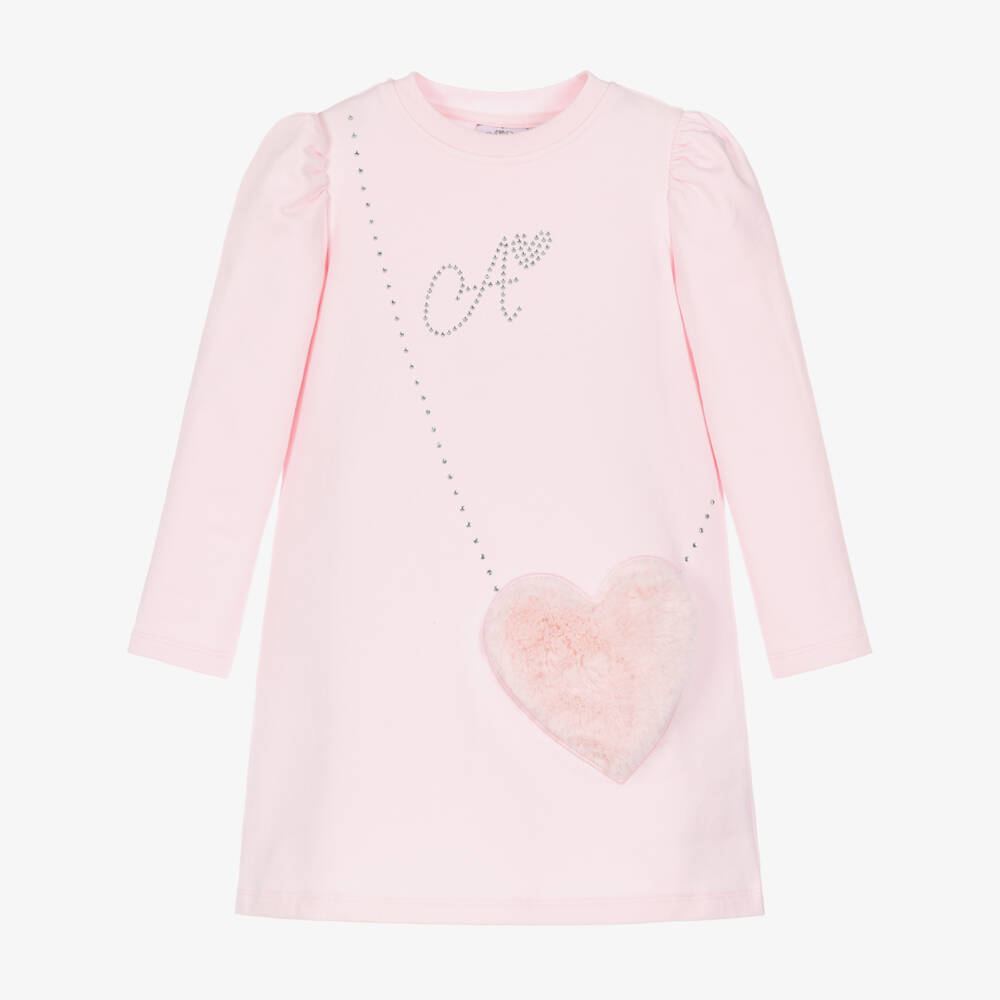 A Dee-Girls Pale Pink Dress with Faux Fur Heart  | Childrensalon