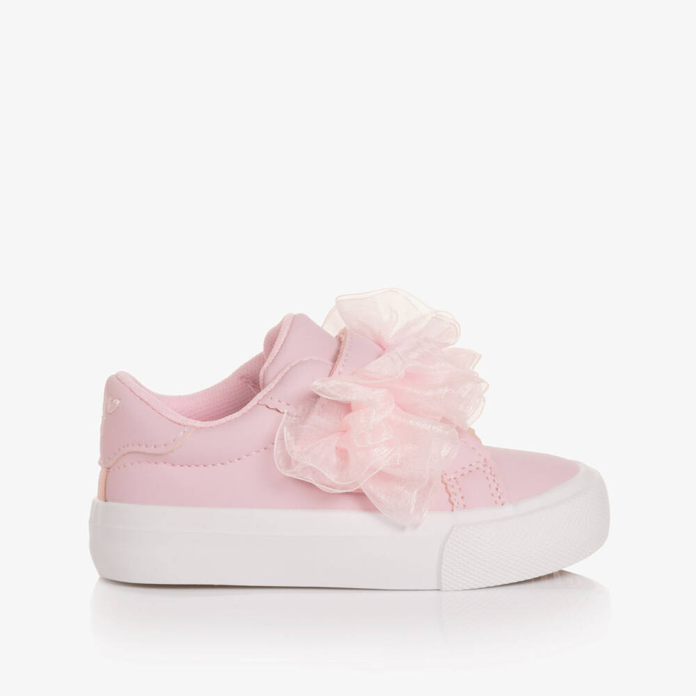 A Dee-Girls Pale Pink Faux Leather Trainers with Tulle Ruffle | Childrensalon