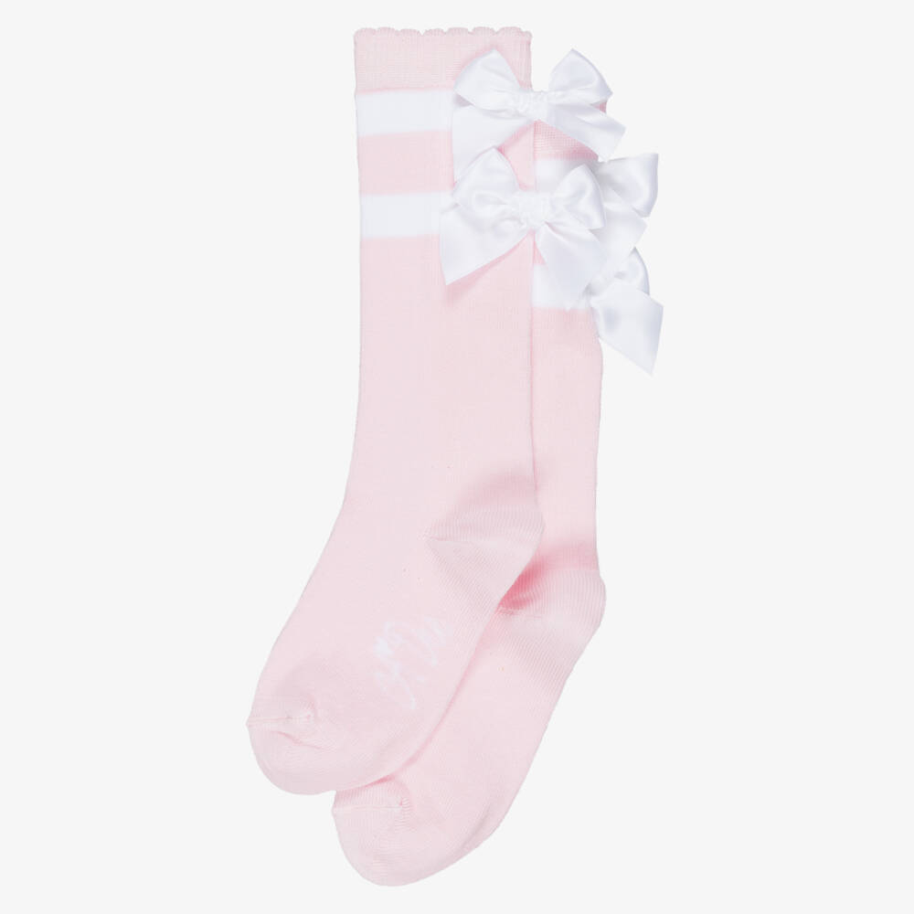 A Dee-Girls Pale Pink Knee High Socks with Bows | Childrensalon