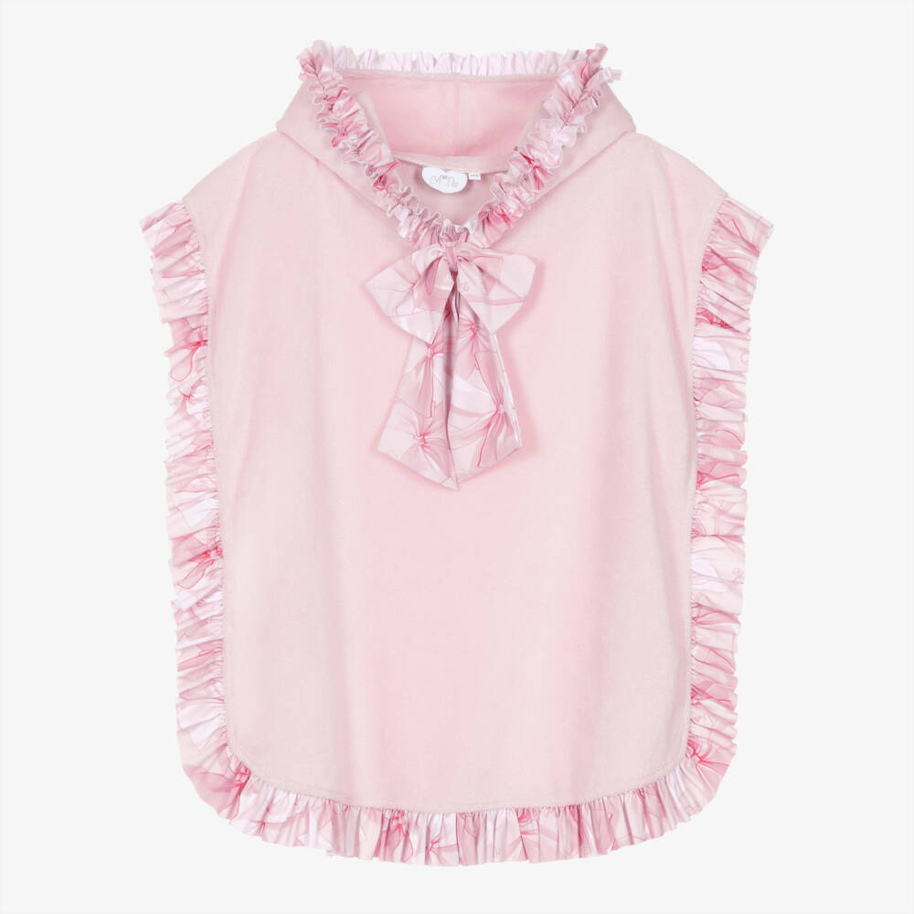 A Dee-Girls Pale Pink Poncho Towel with Bow Print Trim | Childrensalon