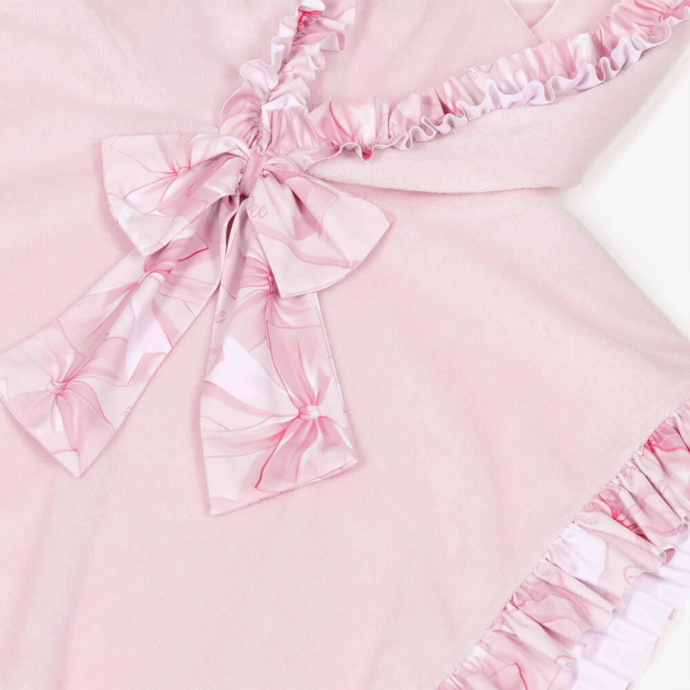 A Dee-Girls Pale Pink Poncho Towel with Bow Print Trim | Childrensalon