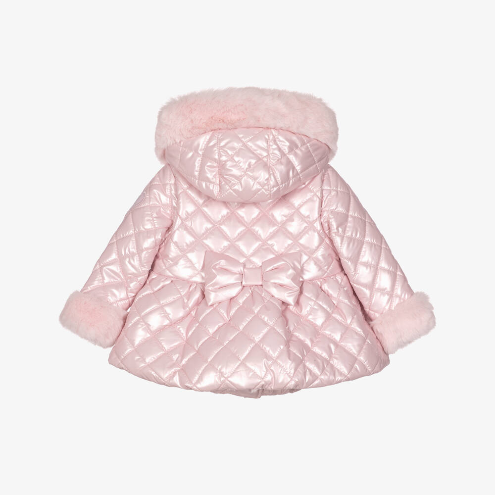 A Dee-Girls Pale Pink Quilted Coat with Faux Fur Trims | Childrensalon