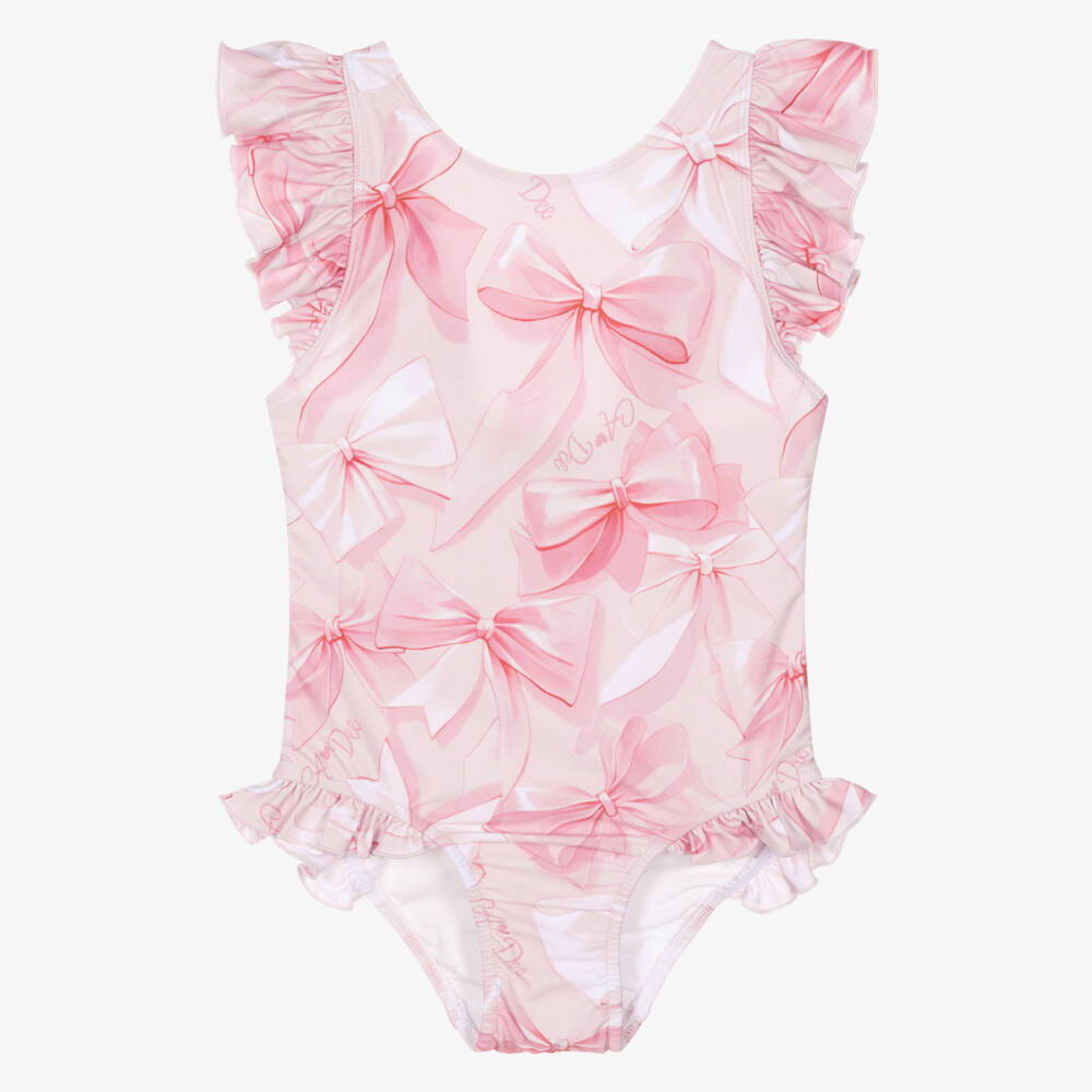 A Dee-Girls Pale Pink Swimsuit with Bow Print | Childrensalon