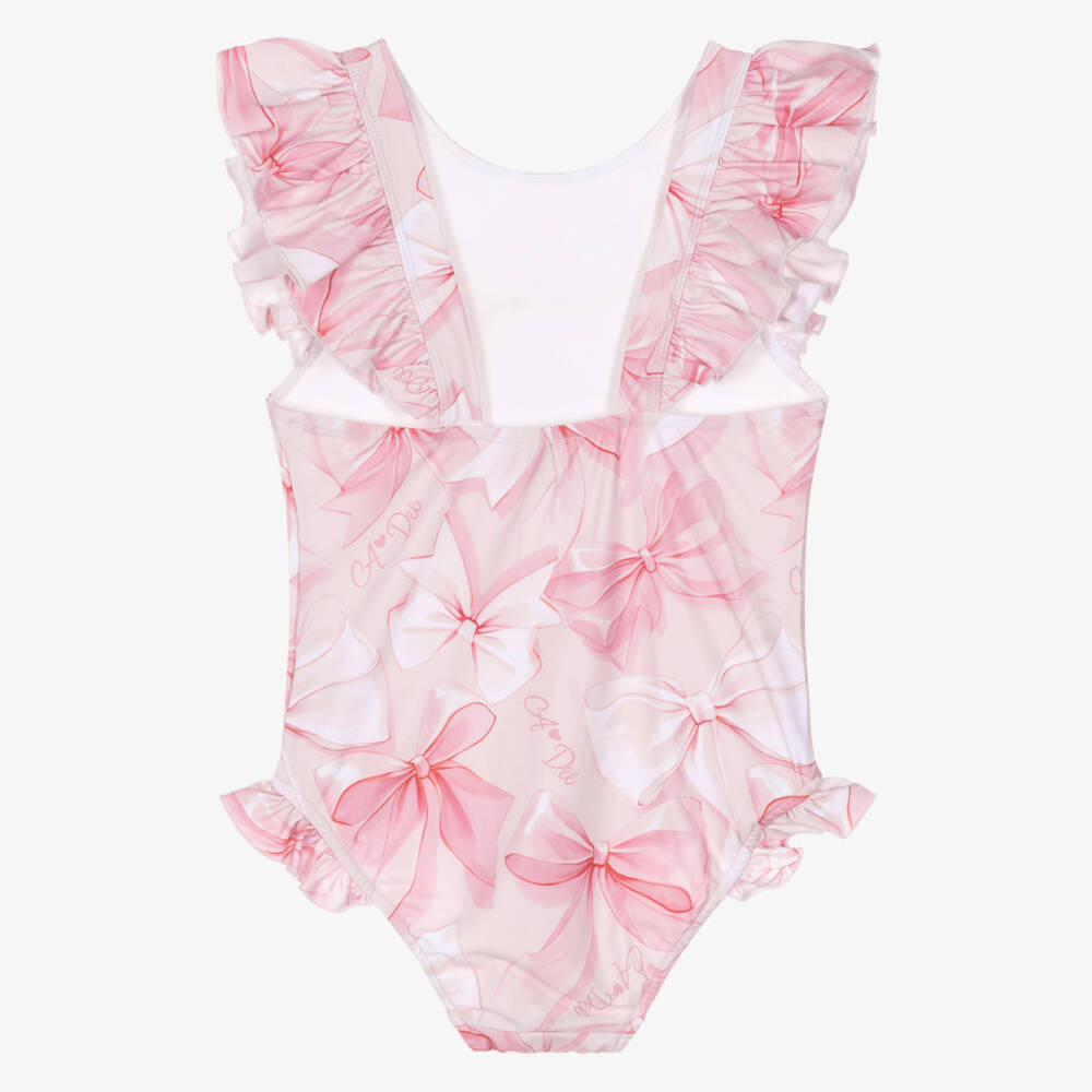 A Dee-Girls Pale Pink Swimsuit with Bow Print | Childrensalon