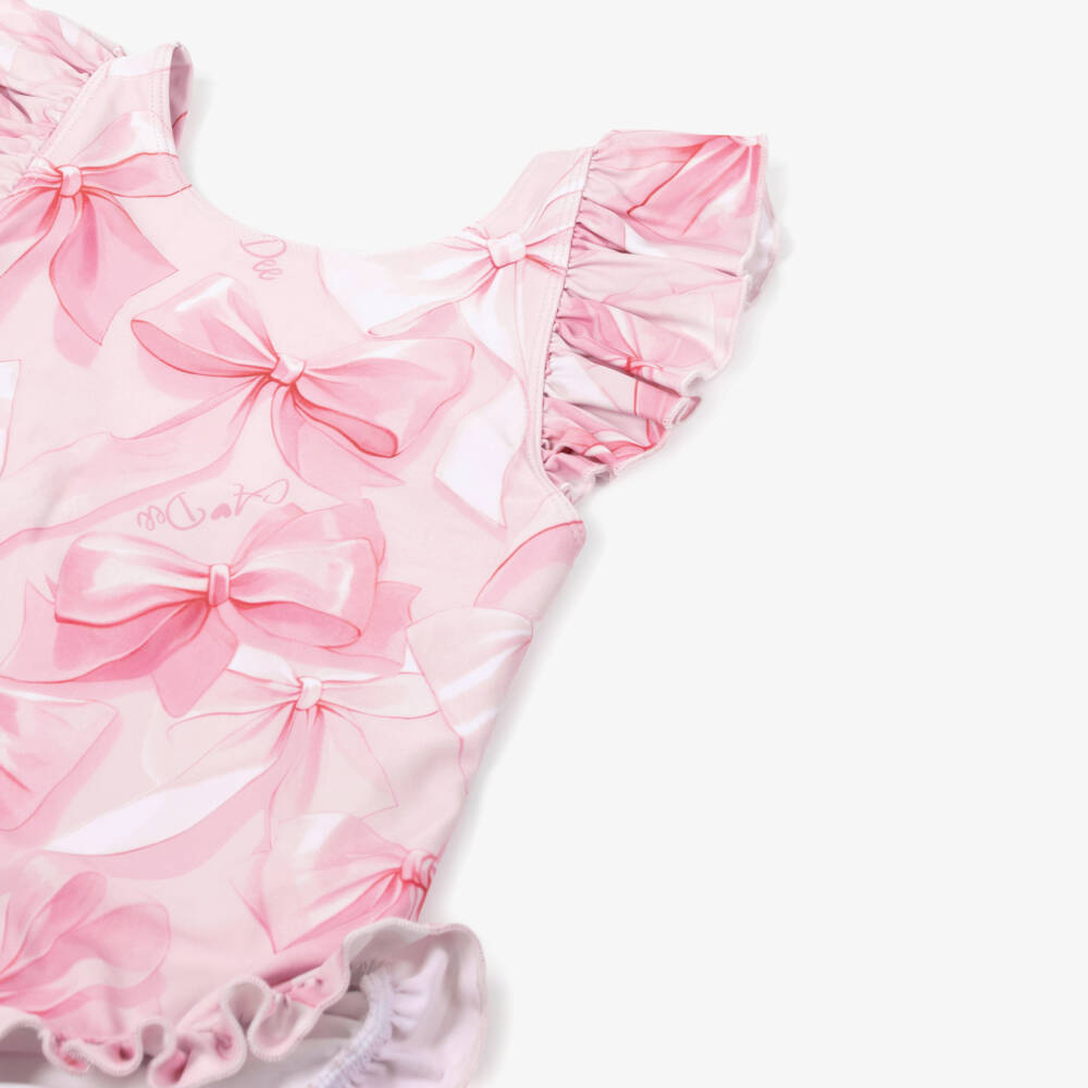 A Dee-Girls Pale Pink Swimsuit with Bow Print | Childrensalon