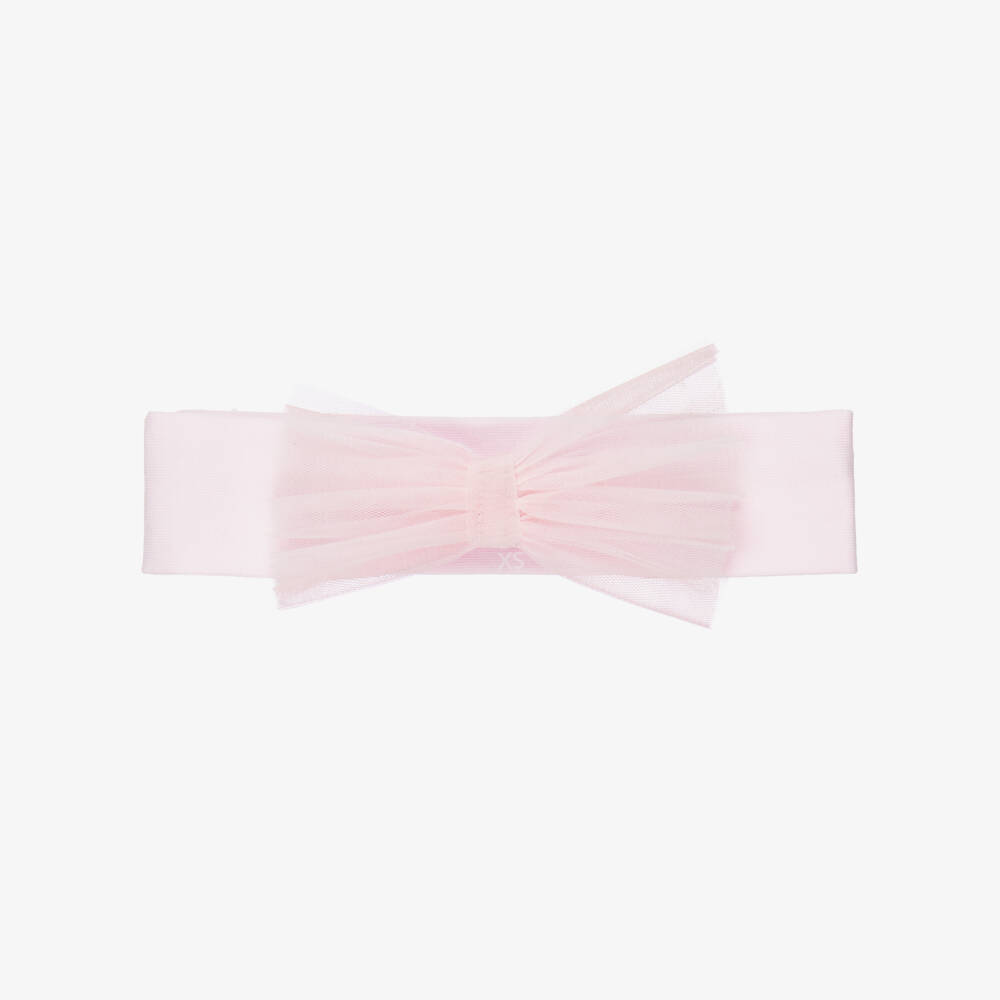 A Dee-Girls Pastel Pink Cotton Headband with Tulle Bow | Childrensalon