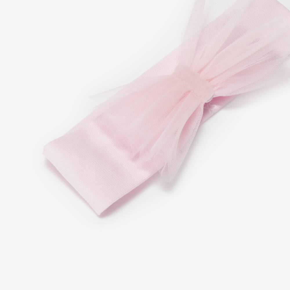 A Dee-Girls Pastel Pink Cotton Headband with Tulle Bow | Childrensalon