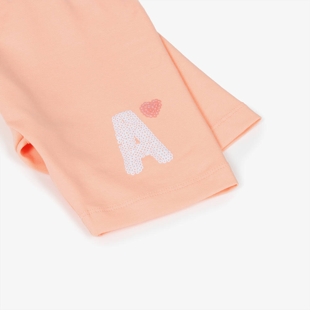 A Dee-Girls Peach Pink Cotton Logo Shorts Set | Childrensalon