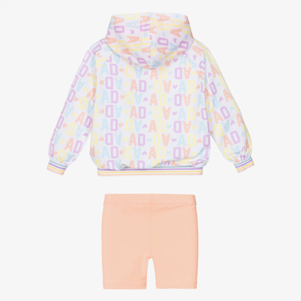 A Dee-Girls Peach Pink Cotton Logo Shorts Set | Childrensalon