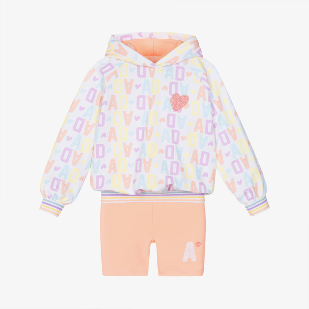 A Dee-Girls Peach Pink Cotton Logo Shorts Set | Childrensalon