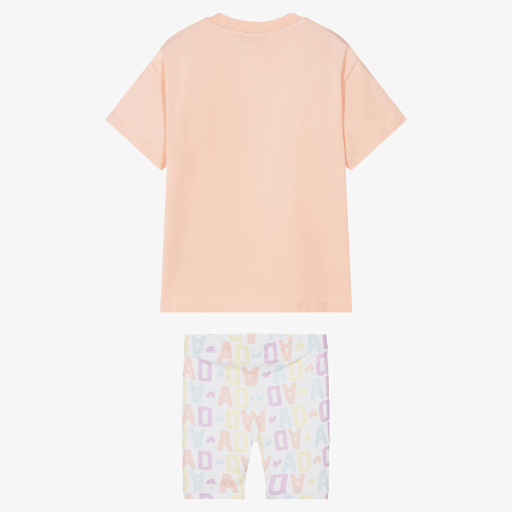 A Dee-Girls Peach Pink Cotton Logo Shorts Set with Sequin Heart | Childrensalon