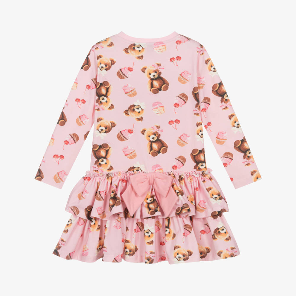 A Dee-Girls Pink Bear Print Cotton Jersey Dress | Childrensalon