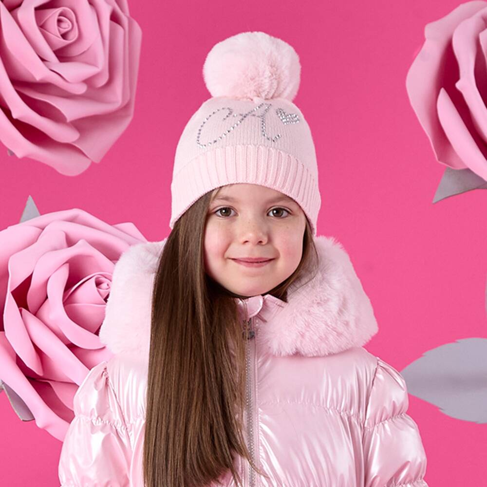 A Dee-Girls Pink Bobble Hat with Sparkles | Childrensalon