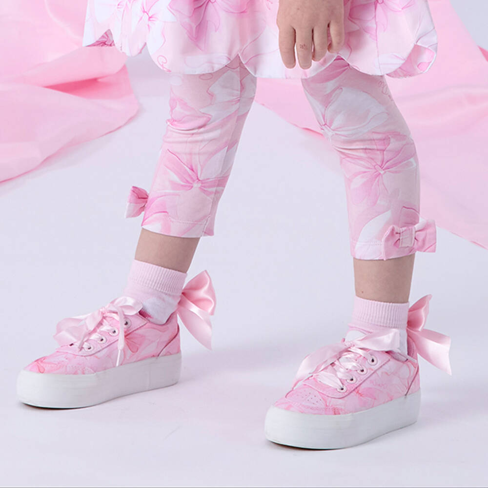 A Dee-Girls Pink Bow Print Chunky Lace-Up Trainers | Childrensalon