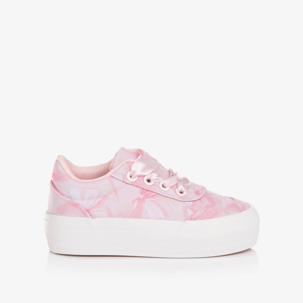 A Dee-Girls Pink Bow Print Chunky Lace-Up Trainers | Childrensalon