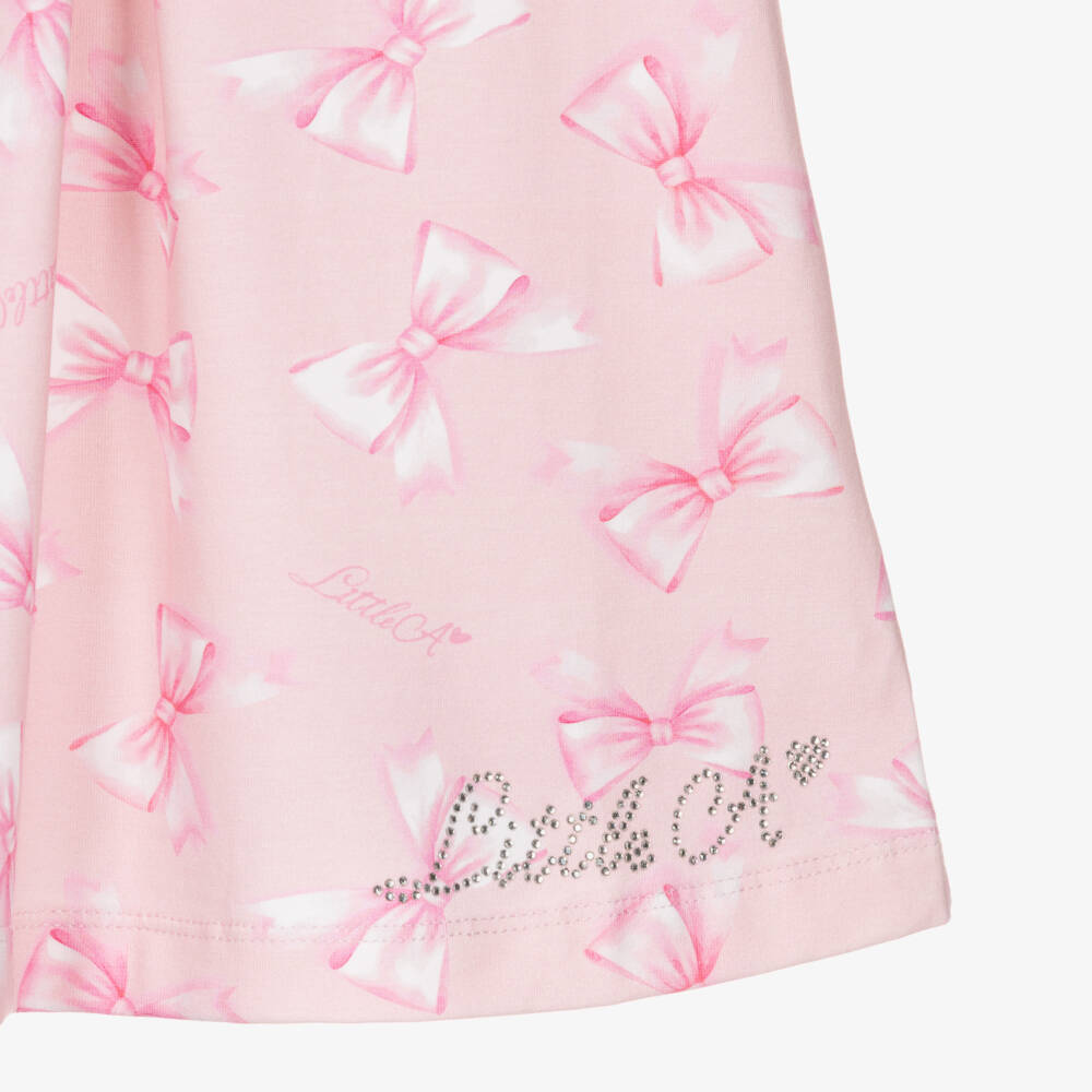 A Dee-Girls Pink Bow Print Cotton Jersey Dress | Childrensalon