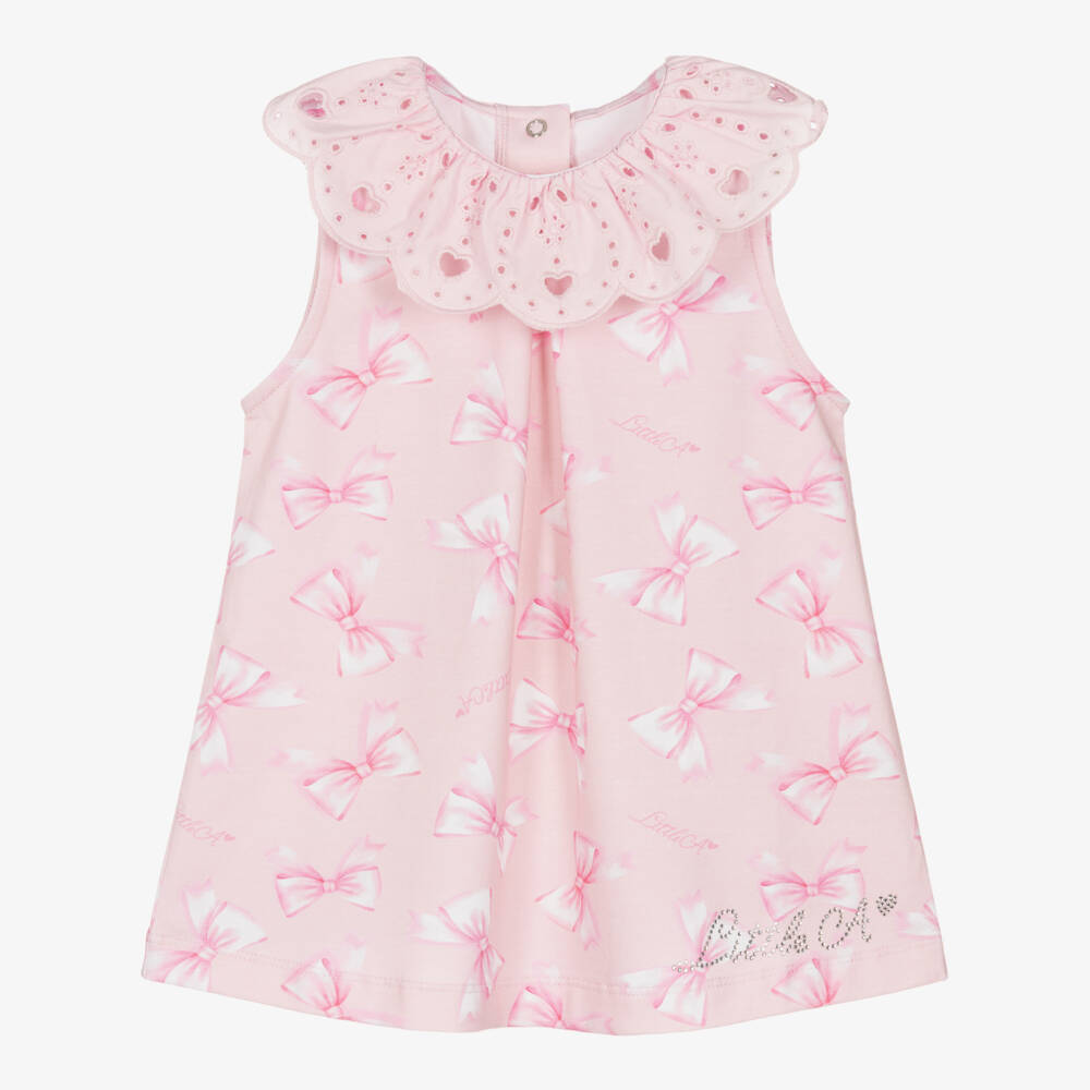 A Dee-Girls Pink Bow Print Cotton Jersey Dress | Childrensalon
