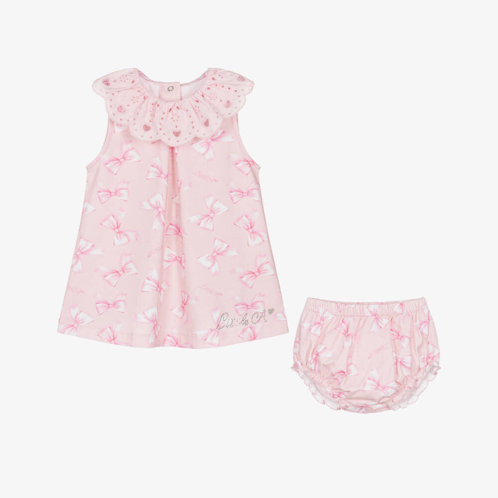 A Dee-Girls Pink Bow Print Cotton Jersey Dress | Childrensalon