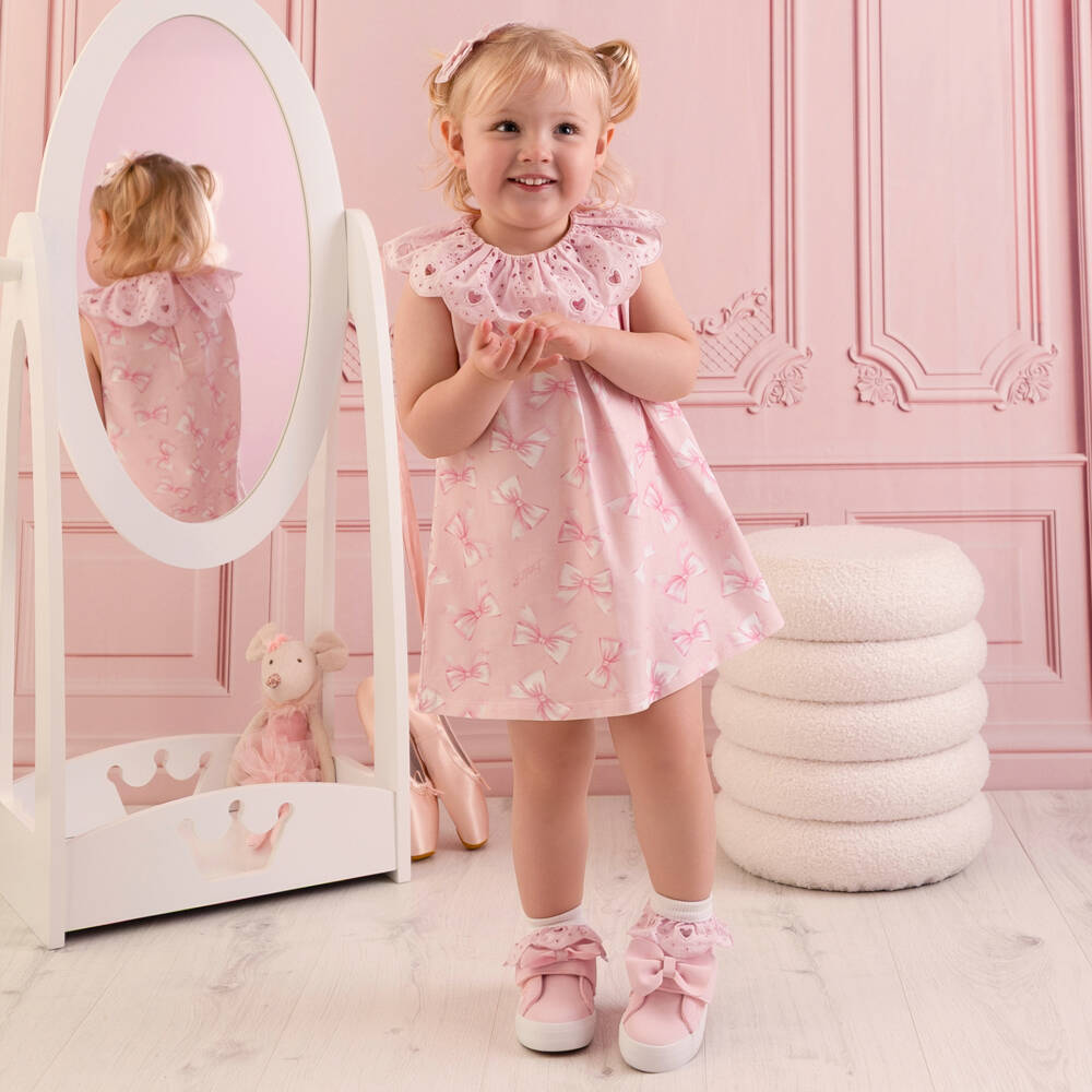 A Dee-فستان بطبعة فيونكة قطن لون زهري للبنات | Childrensalon