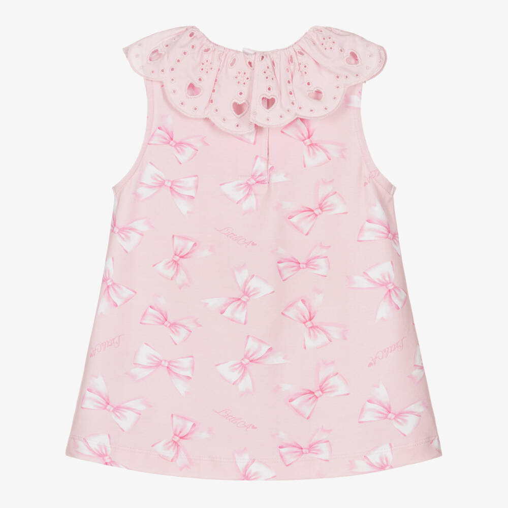 A Dee-Girls Pink Bow Print Cotton Jersey Dress | Childrensalon
