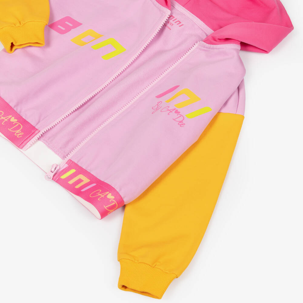 A Dee-Girls Pink Colourblock Zip Up Hooded Top | Childrensalon