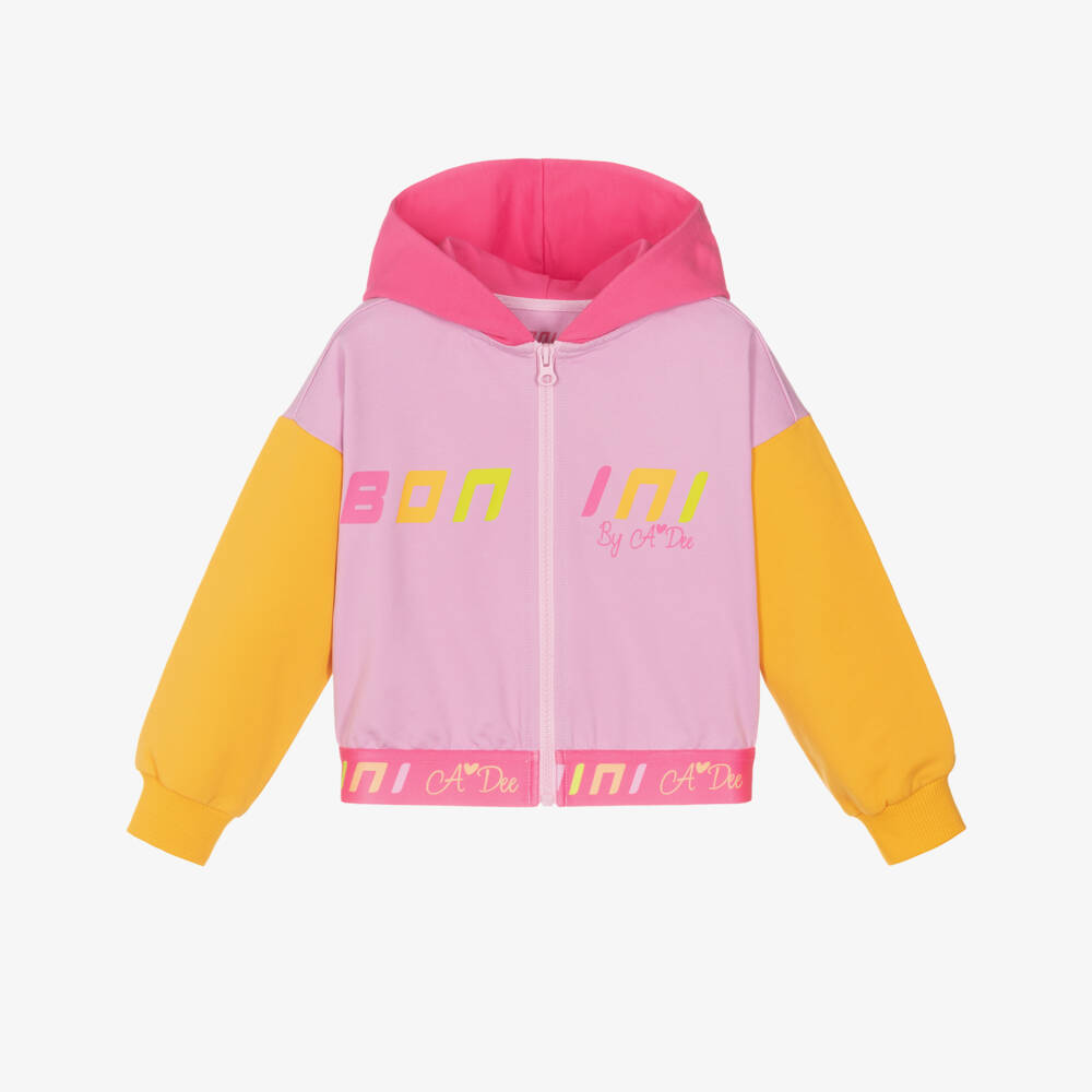 A Dee-Girls Pink Colourblock Zip Up Hooded Top | Childrensalon