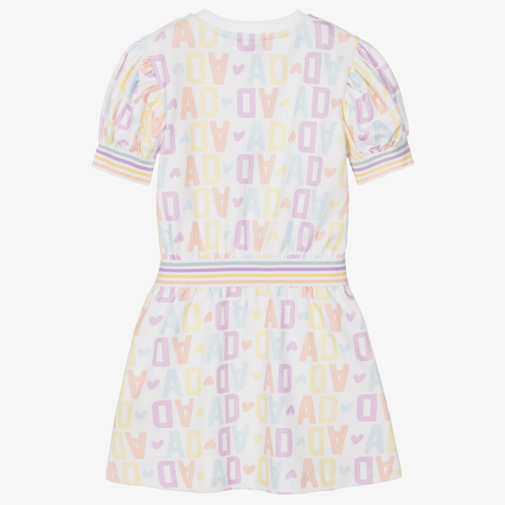 A Dee-Girls Pink Cotton All Over Logo Dress with Sequin Heart | Childrensalon