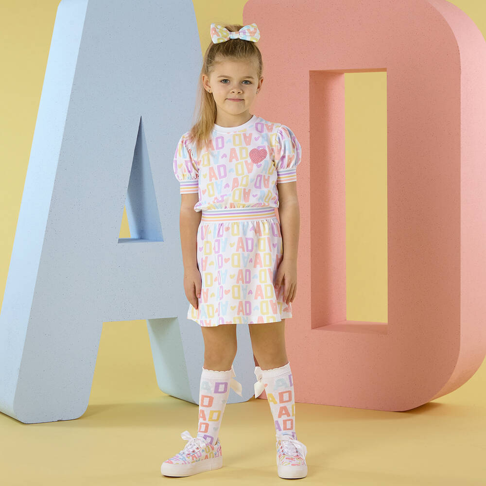 A Dee-فستان قطن لون زهري بشعار مزين بالترتر للبنات | Childrensalon