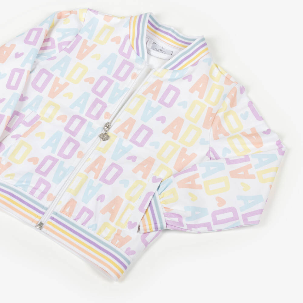 A Dee-Girls Pink Cotton All Over Logo Zip-Up Top with Sequin Heart | Childrensalon