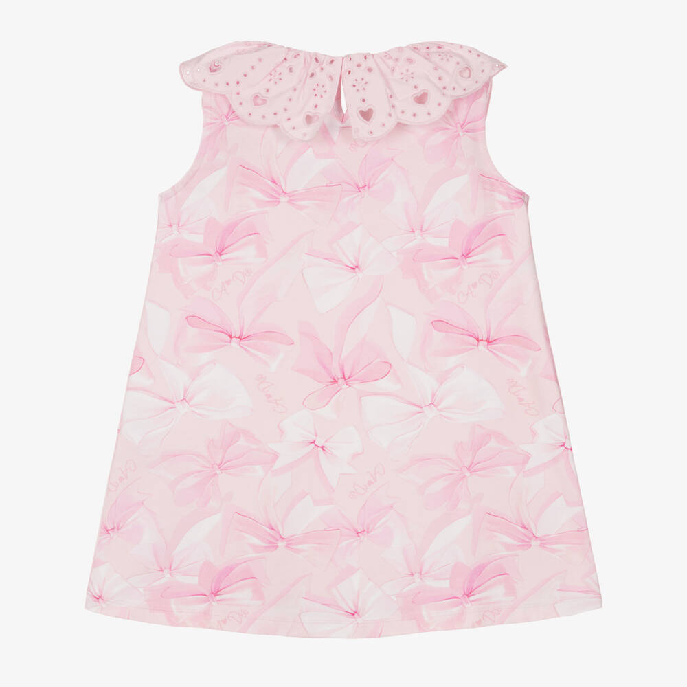 A Dee-Платье розовое из хлопка с бантом и воротником с бродери англез для девочек | Childrensalon