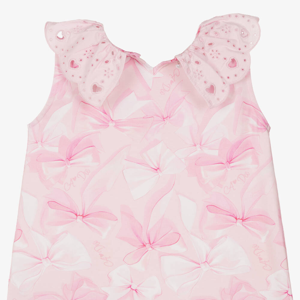 A Dee-Платье розовое из хлопка с бантом и воротником с бродери англез для девочек | Childrensalon