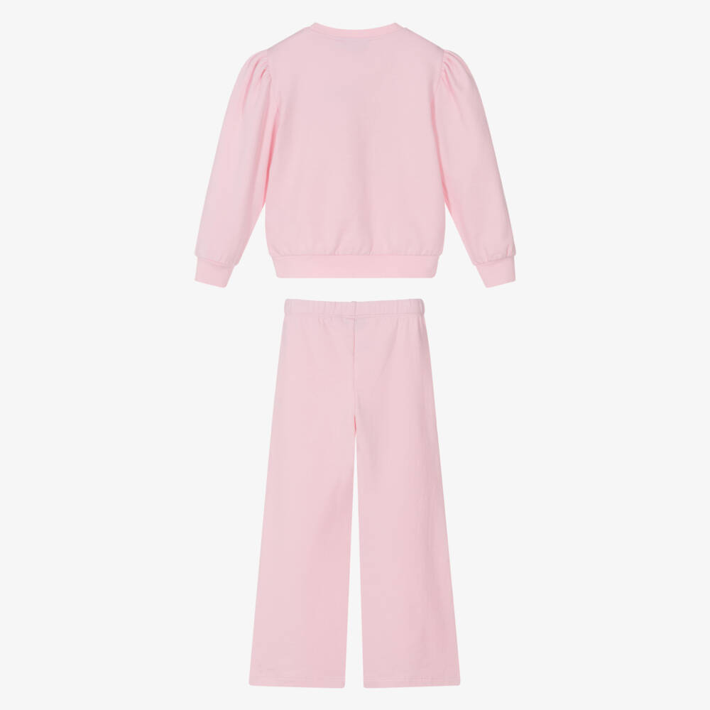 A Dee-Girls Pink Cotton Diamanté Logo Trouser Set with Bow | Childrensalon