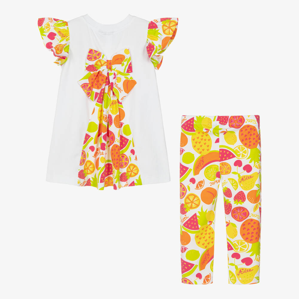 A Dee-Girls Pink Cotton Fruit Leggings Set with Diamanté Logo | Childrensalon