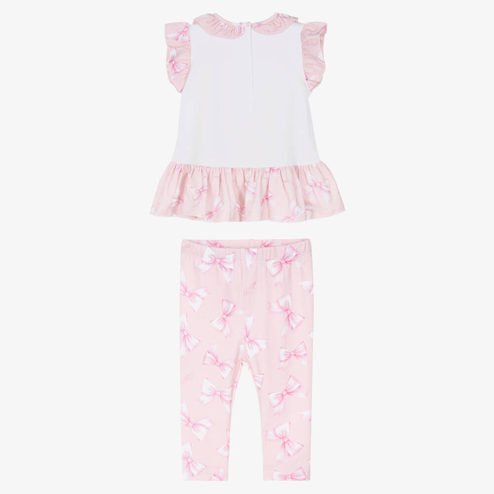 A Dee-Girls Pink Cotton Jersey Bow Print Leggings Set | Childrensalon