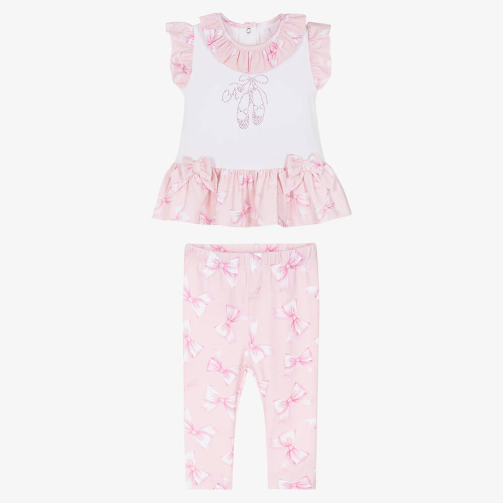 A Dee-Girls Pink Cotton Jersey Bow Print Leggings Set | Childrensalon