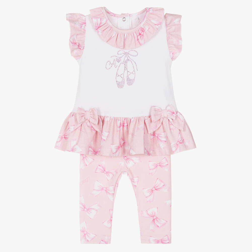 A Dee-Girls Pink Cotton Jersey Bow Print Leggings Set | Childrensalon