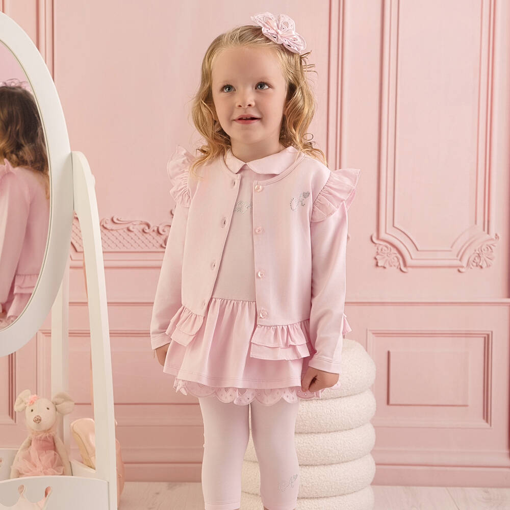 A Dee-كارديغان قطن جيرسي بكشكش لون زهري للبنات | Childrensalon