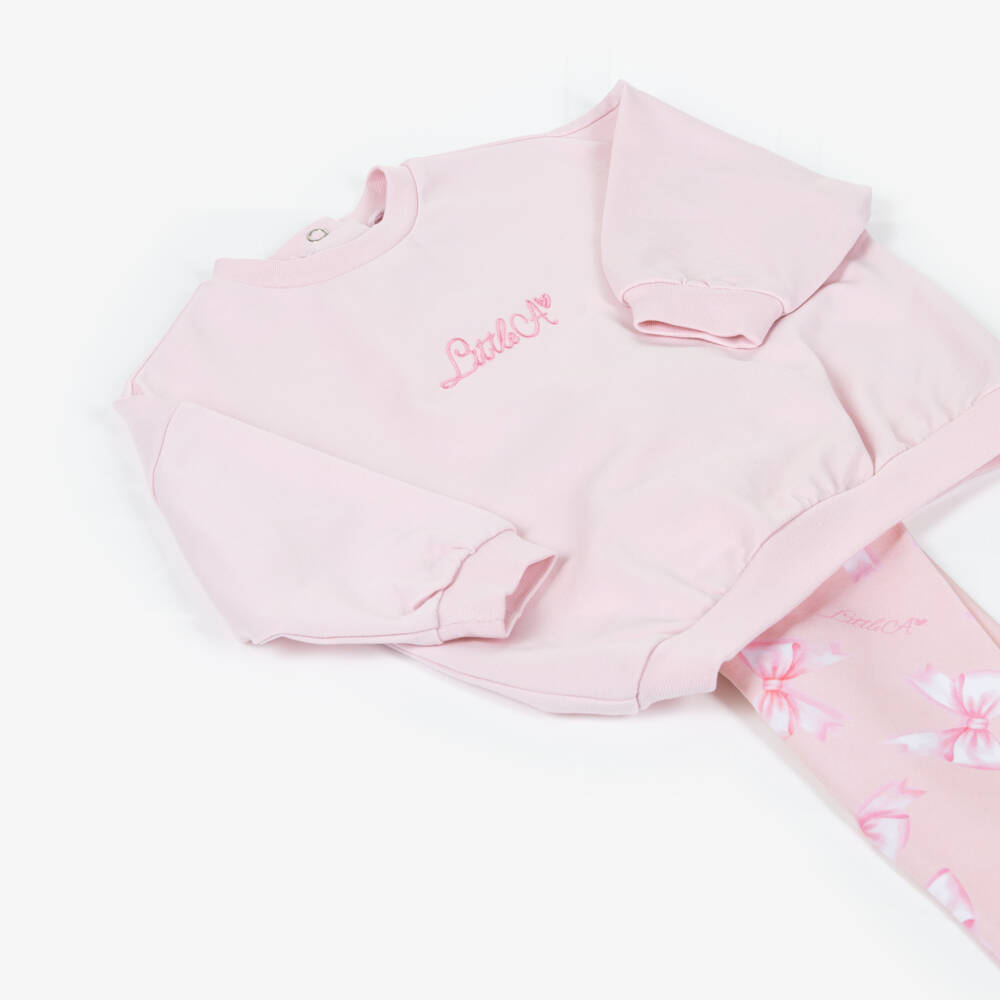 A Dee-Girls Pink Cotton Jersey Leggings Set with Bow Print | Childrensalon