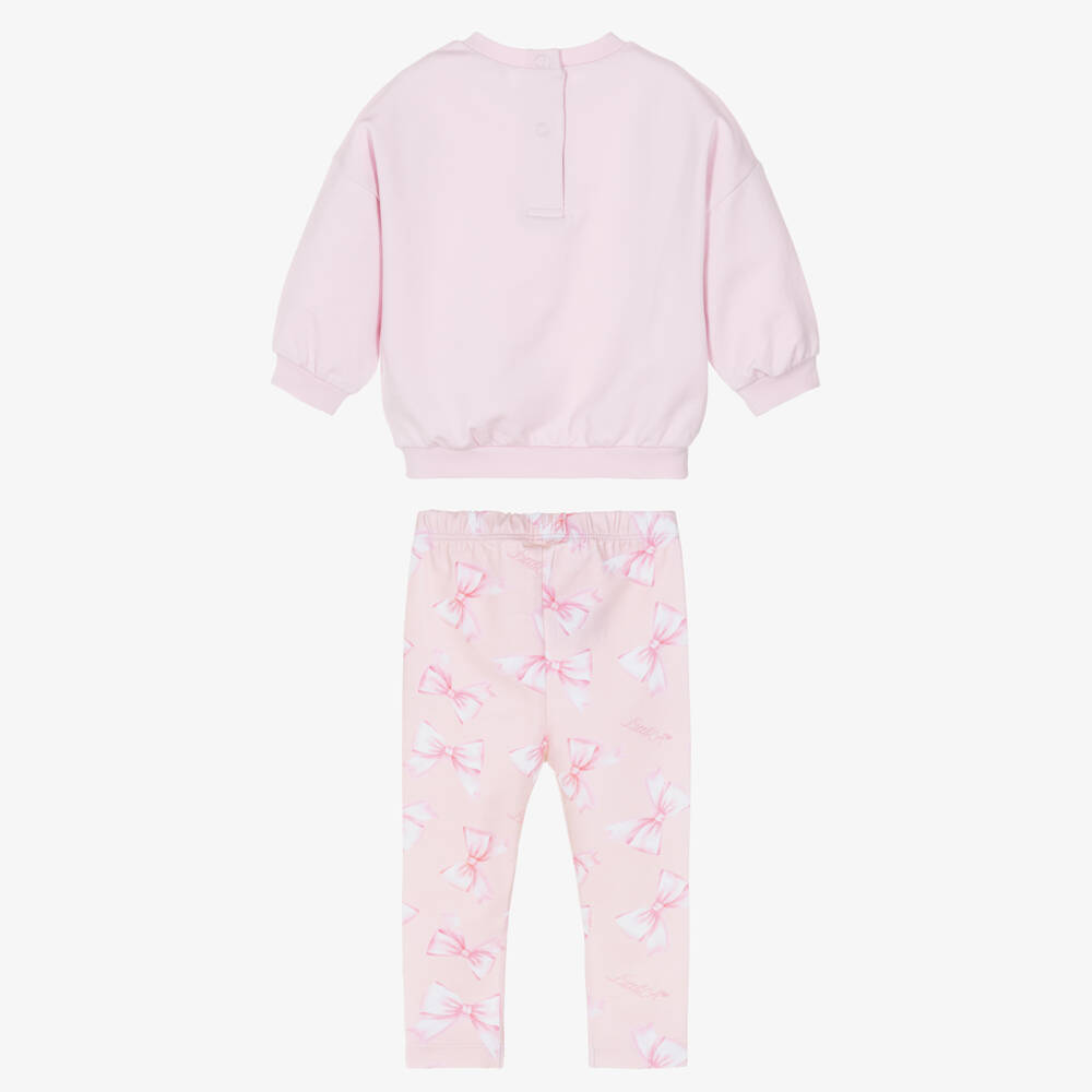 A Dee-Girls Pink Cotton Jersey Leggings Set with Bow Print | Childrensalon
