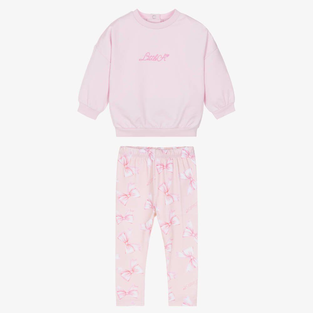 A Dee-Girls Pink Cotton Jersey Leggings Set with Bow Print | Childrensalon