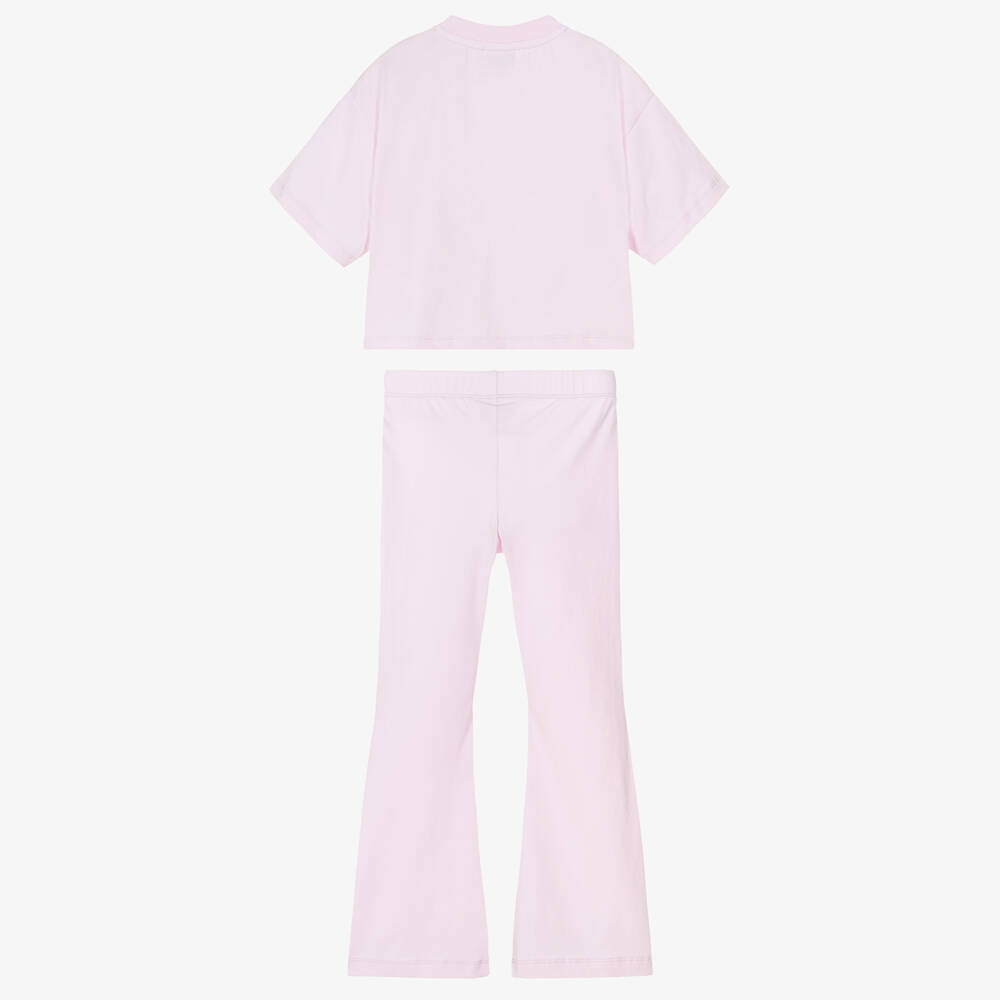 A Dee-Girls Pink Cotton Leggings Set with Pearl Bead & Diamanté Bow | Childrensalon